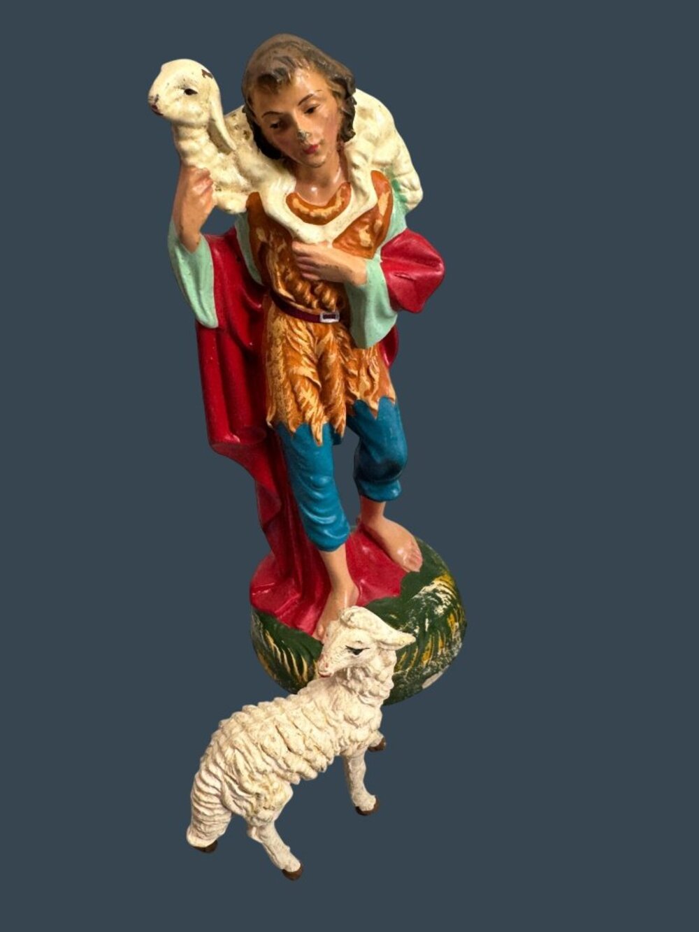 Vintage Italy Paper Mache Shepherd w Sheep Nativity Figure 8" Scale - Picture 2 of 11